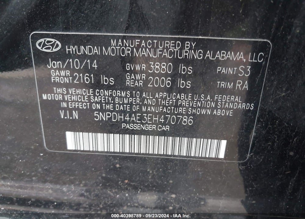 2014 HYUNDAI ELANTRA LIMITED VIN: 5NPDH4AE3EH470786