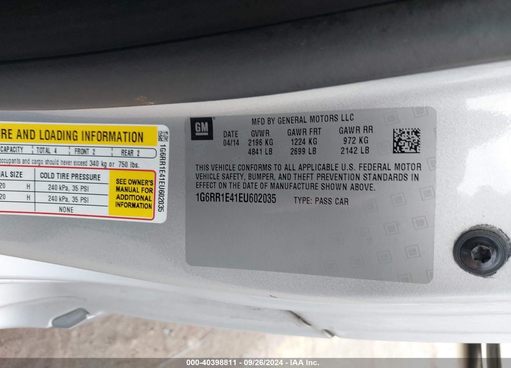 2014 CADILLAC ELR STANDARD VIN: 1G6RR1E41EU602035