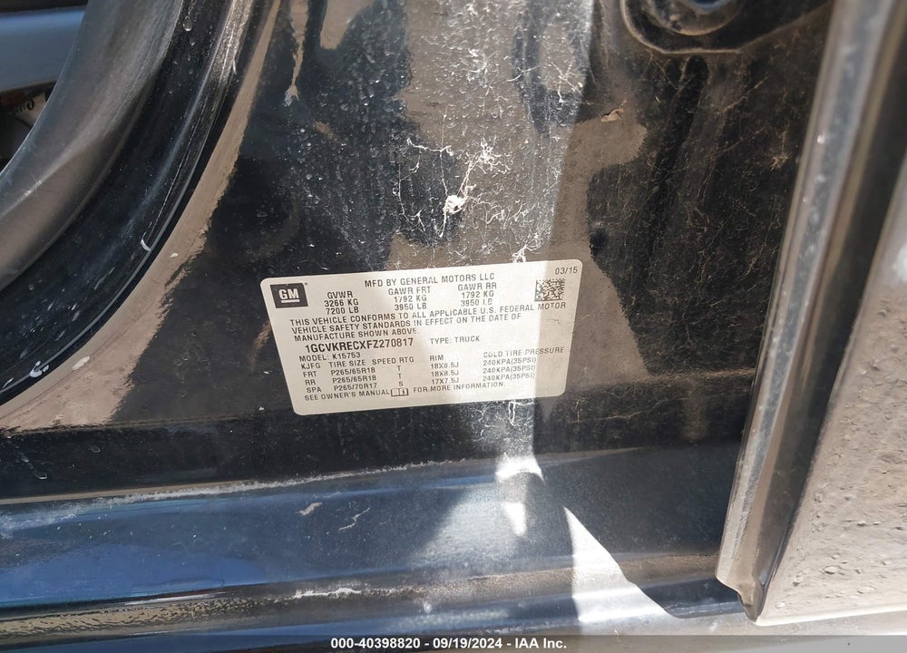 2015 CHEVROLET SILVERADO 1500 2LT VIN: 1GCVKRECXFZ270817