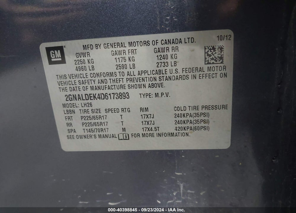 2013 CHEVROLET EQUINOX 1LT VIN: 2GNALDEK4D6173893