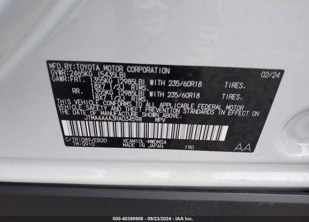 2024 TOYOTA BZ4X XLE VIN: JTMAAAAA3RA034598