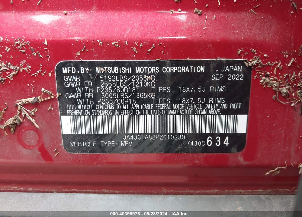 2023 MITSUBISHI OUTLANDER ES 2.5 2WD VIN: JA4J3TA88PZ010230