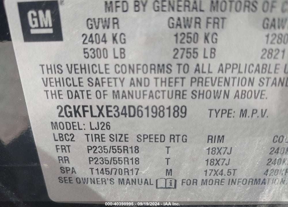 2013 GMC TERRAIN SLT-2 VIN: 2GKFLXE34D6198189