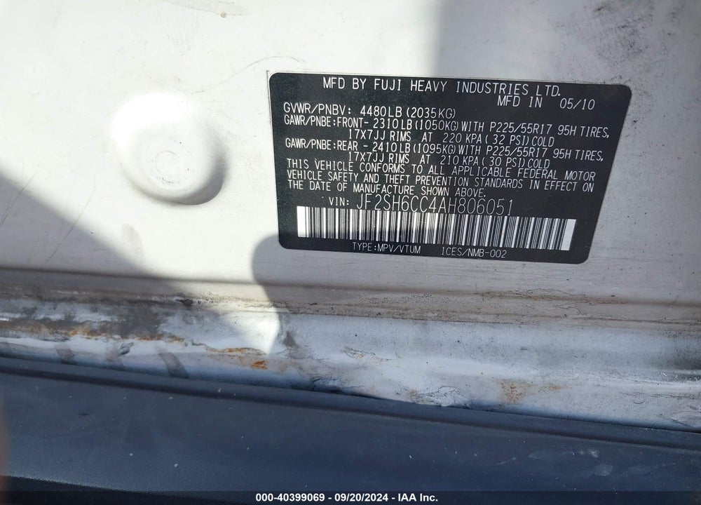 2010 SUBARU FORESTER 2.5X PREMIUM VIN: JF2SH6CC4AH806051