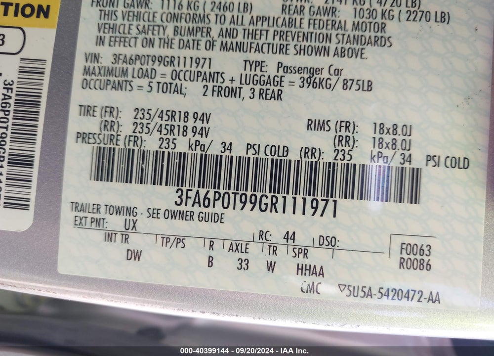 2016 FORD FUSION SE VIN: 3FA6P0T99GR111971