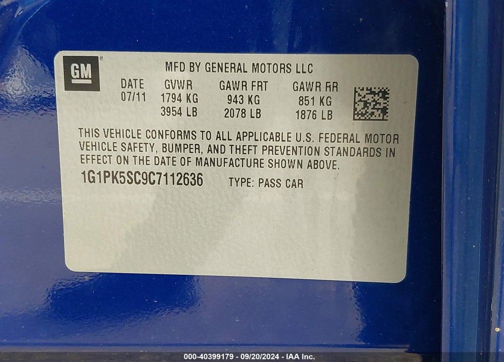 2012 CHEVROLET CRUZE ECO VIN: 1G1PK5SC9C7112636