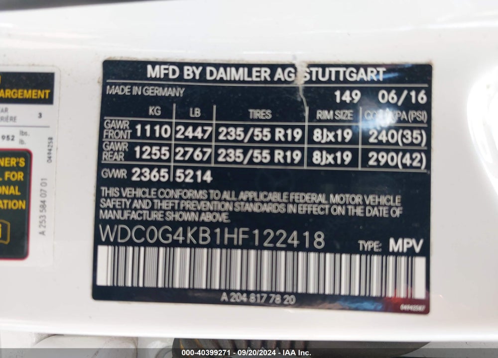 2017 MERCEDES-BENZ GLC 300 4MATIC VIN: WDC0G4KB1HF122418
