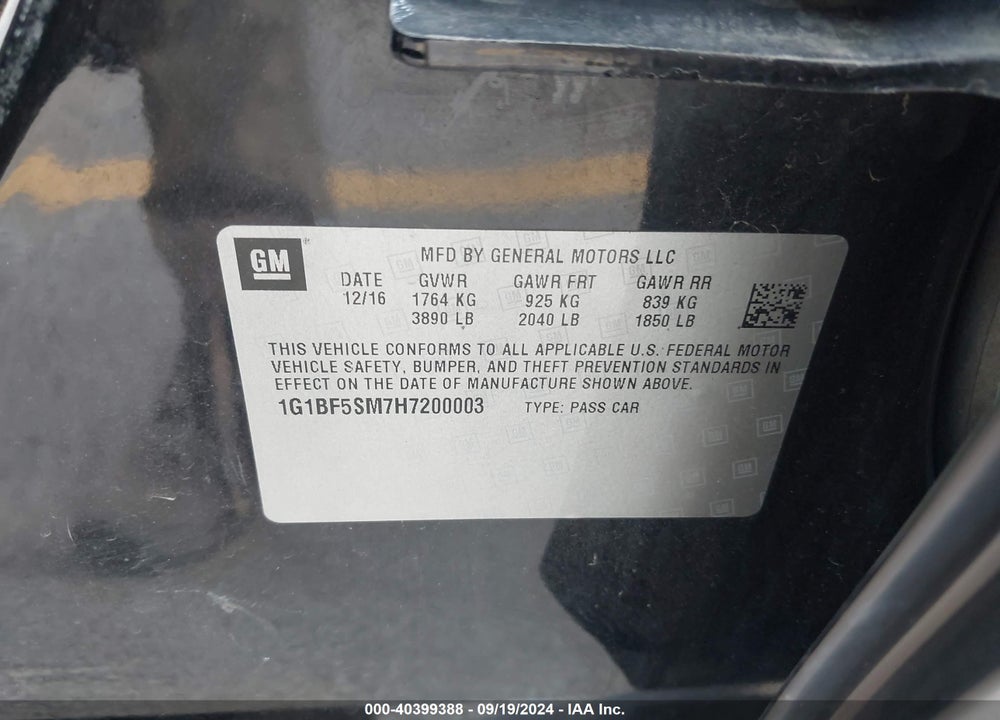 2017 CHEVROLET CRUZE PREMIER AUTO VIN: 1G1BF5SM7H7200003
