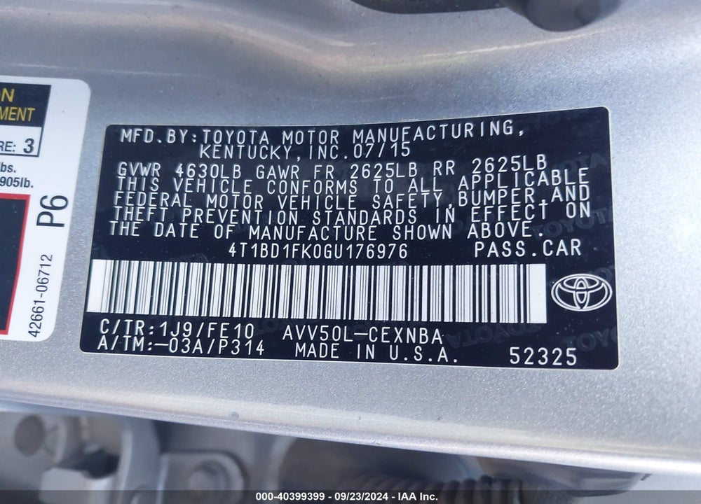 2016 TOYOTA CAMRY HYBRID LE VIN: 4T1BD1FK0GU176976
