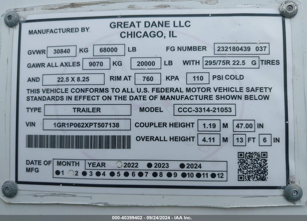2023 GREAT DANE TRAILERS --- VIN: 1GR1P062XPT507138