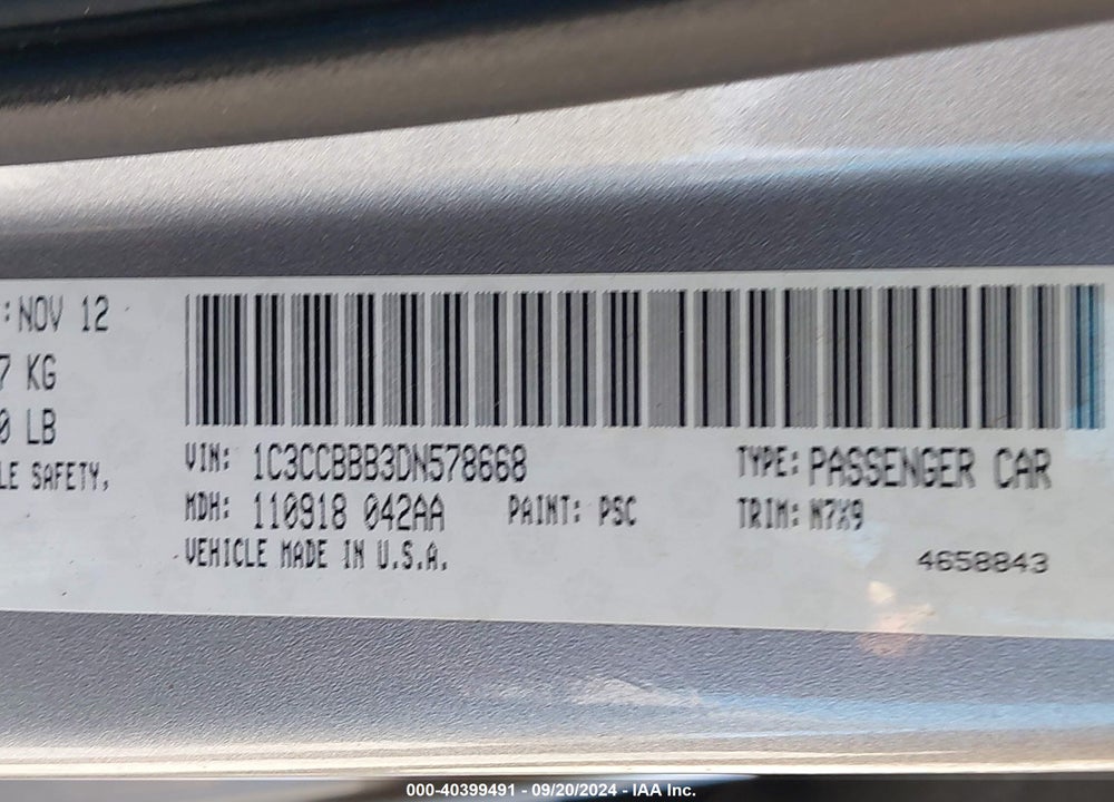 2013 CHRYSLER 200 TOURING VIN: 1C3CCBBB3DN578668