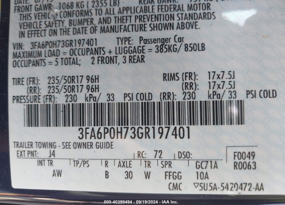2016 FORD FUSION SE VIN: 3FA6P0H73GR197401