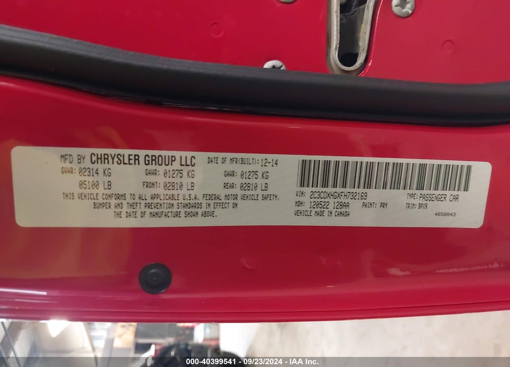 2015 DODGE CHARGER SXT VIN: 2C3CDXHGXFH732169