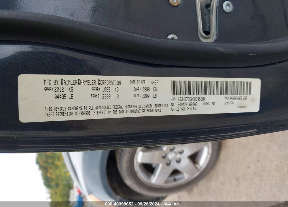 2007 DODGE CALIBER R/T VIN: 1B3HB78K07D345884