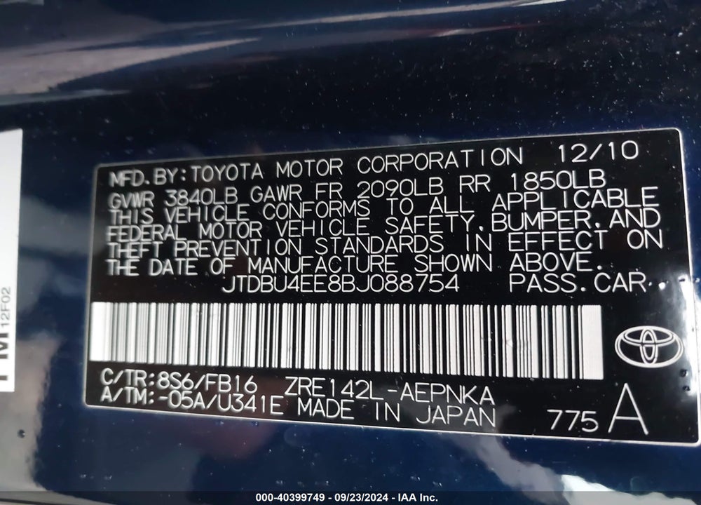 2011 TOYOTA COROLLA LE VIN: JTDBU4EE8BJ088754