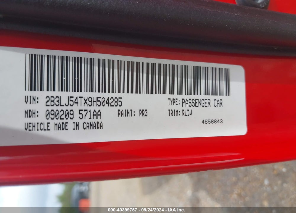 2009 DODGE CHALLENGER R/T VIN: 2B3LJ54TX9H504285