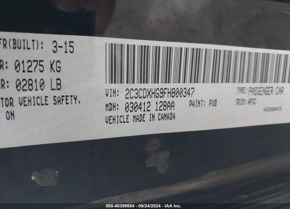 2015 DODGE CHARGER SXT VIN: 2C3CDXHG9FH800347