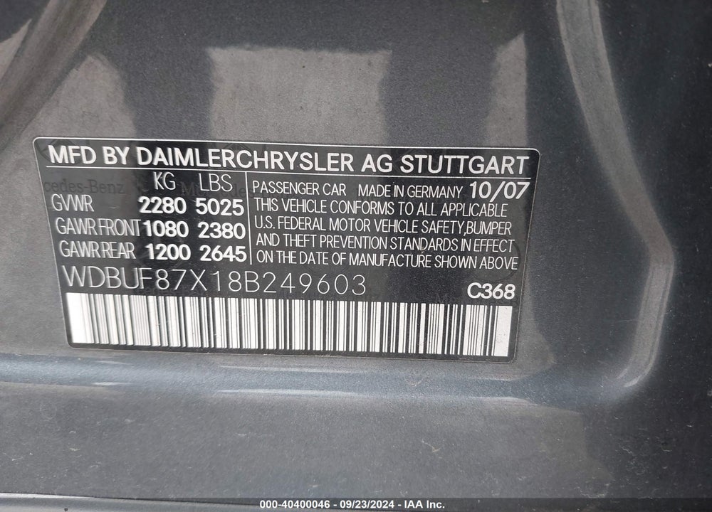 2008 MERCEDES-BENZ E 350 4MATIC VIN: WDBUF87X18B249603