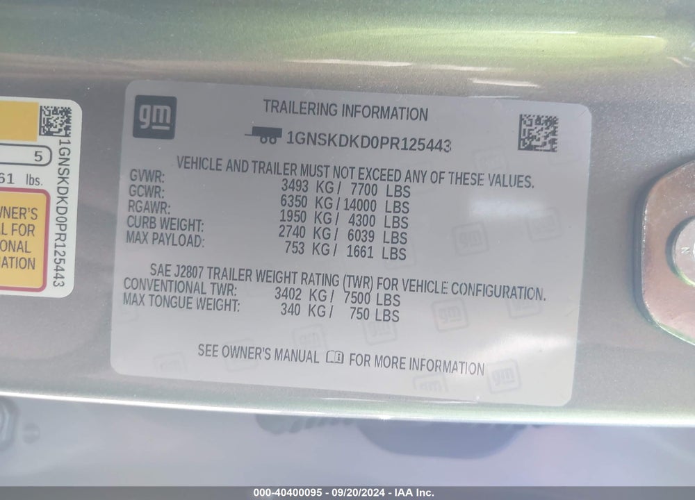 2023 CHEVROLET SUBURBAN 4WD Z71 VIN: 1GNSKDKD0PR125443