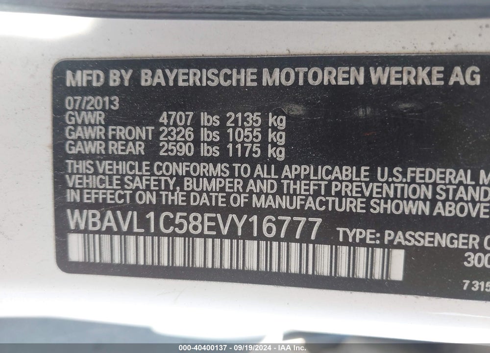 2014 BMW X1 XDRIVE28I VIN: WBAVL1C58EVY16777