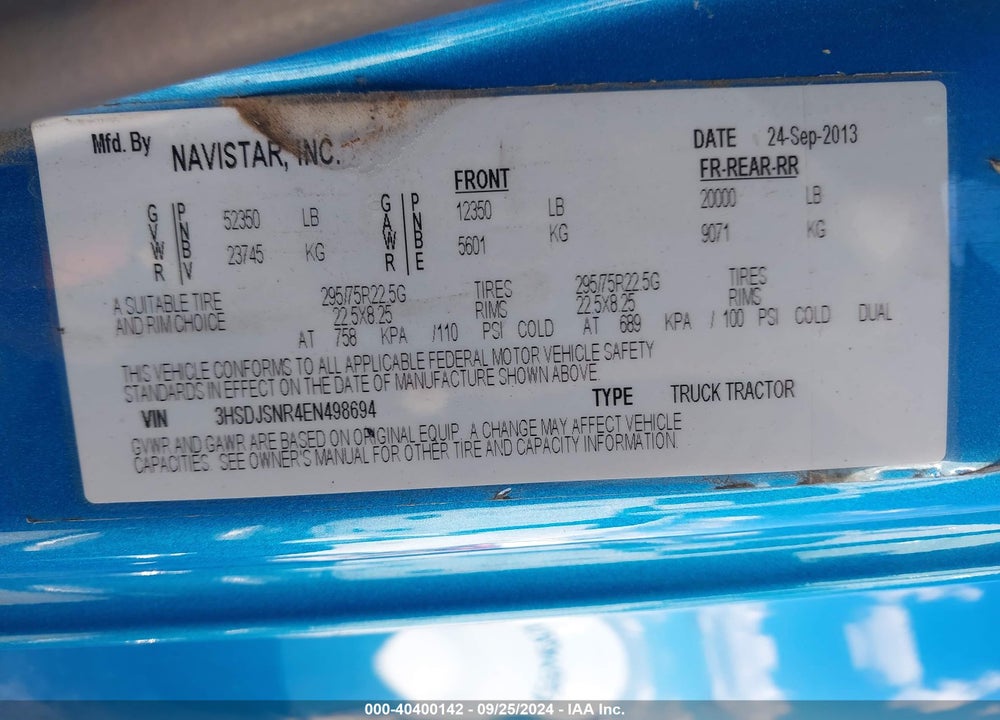 2014 INTERNATIONAL PROSTAR VIN: 3HSDJSNR4EN498694