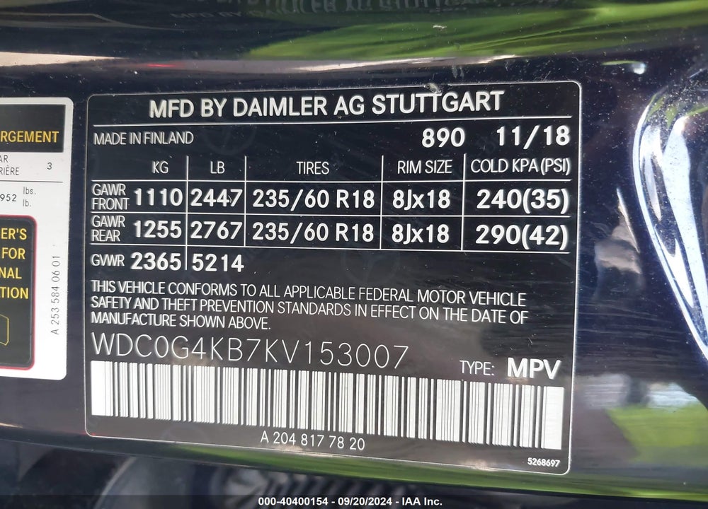 2019 MERCEDES-BENZ GLC 300 4MATIC VIN: WDC0G4KB7KV153007