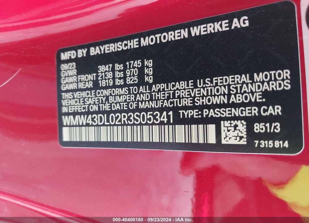 2024 MINI CONVERTIBLE COOPER S VIN: WMW43DL02R3S05341