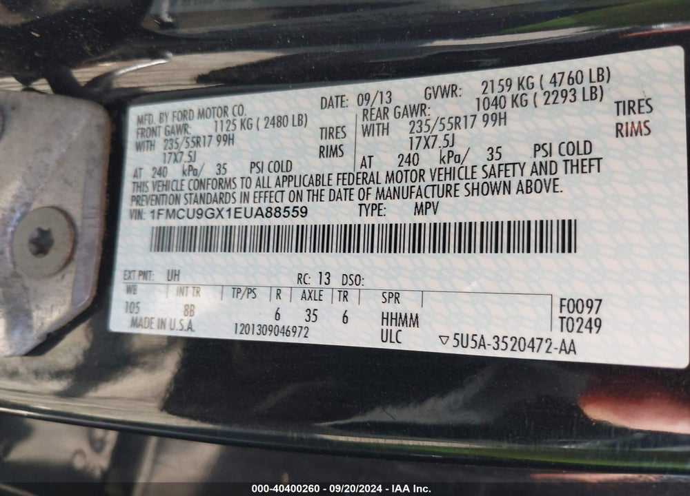 2014 FORD ESCAPE SE VIN: 1FMCU9GX1EUA88559
