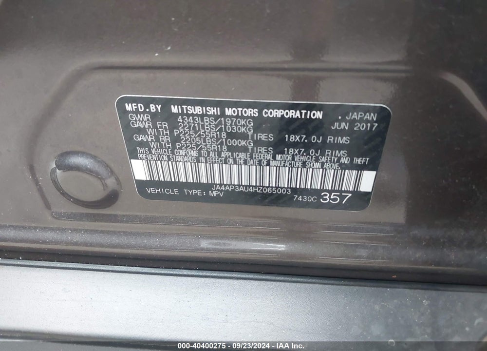 2017 MITSUBISHI OUTLANDER SPORT 2.0 ES VIN: JA4AP3AU4HZ065003