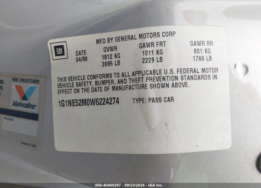 1998 CHEVROLET MALIBU LS VIN: 1G1NE52M0W6224274