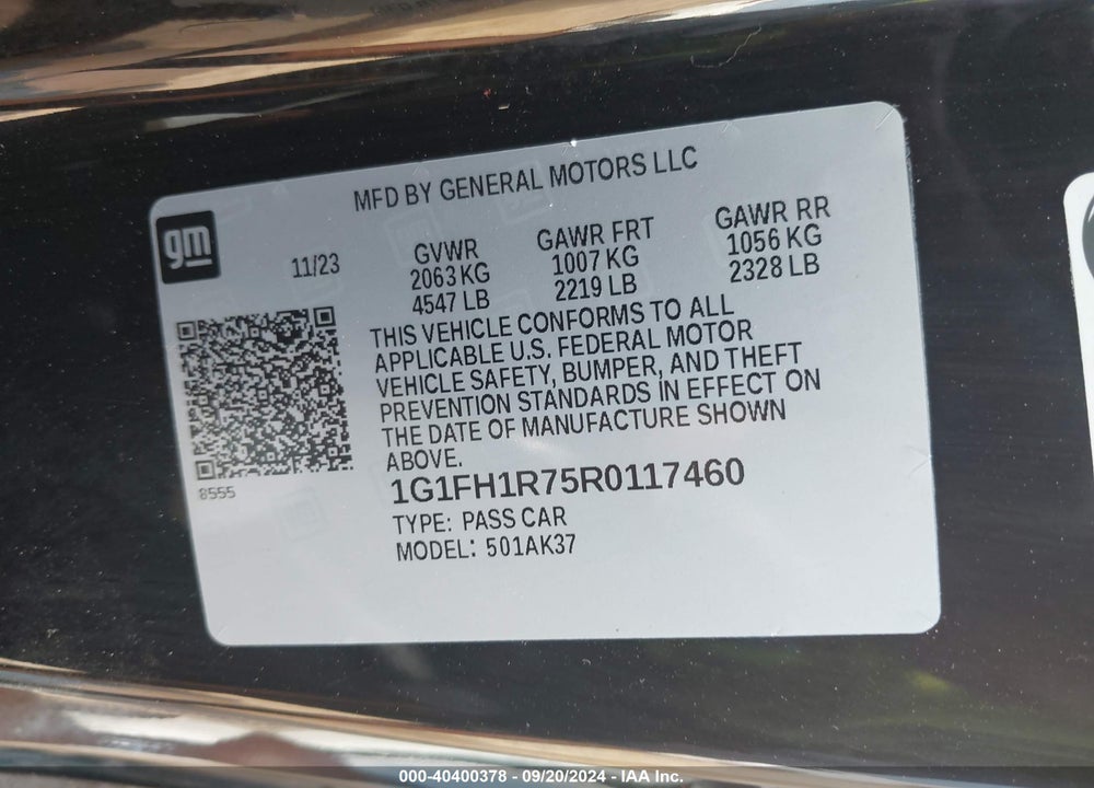 2024 CHEVROLET CAMARO VIN: 1G1FH1R75R0117460
