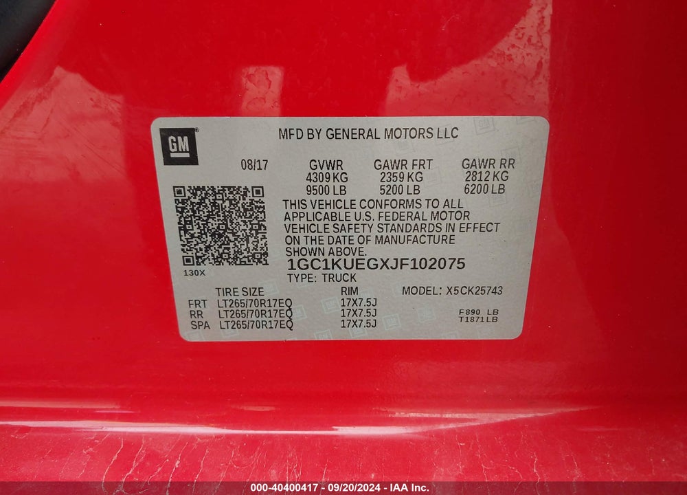 2018 CHEVROLET SILVERADO 2500HD WT VIN: 1GC1KUEGXJF102075