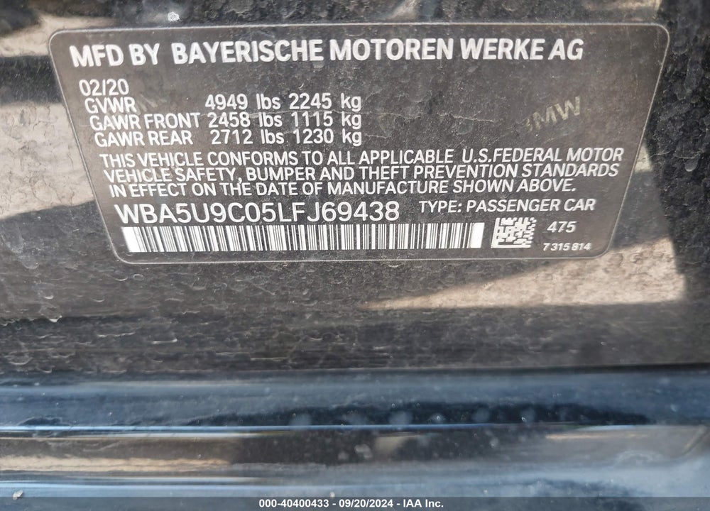 2020 BMW 3 SERIES M340I XDRIVE VIN: WBA5U9C05LFJ69438