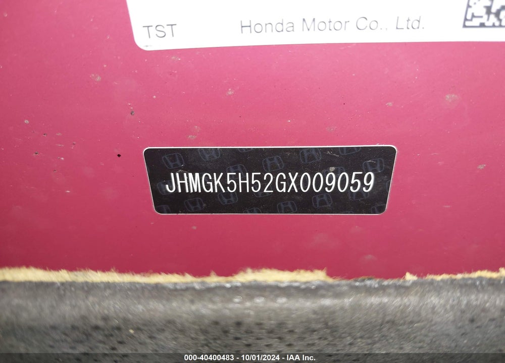 2016 HONDA FIT LX VIN: JHMGK5H52GX009059