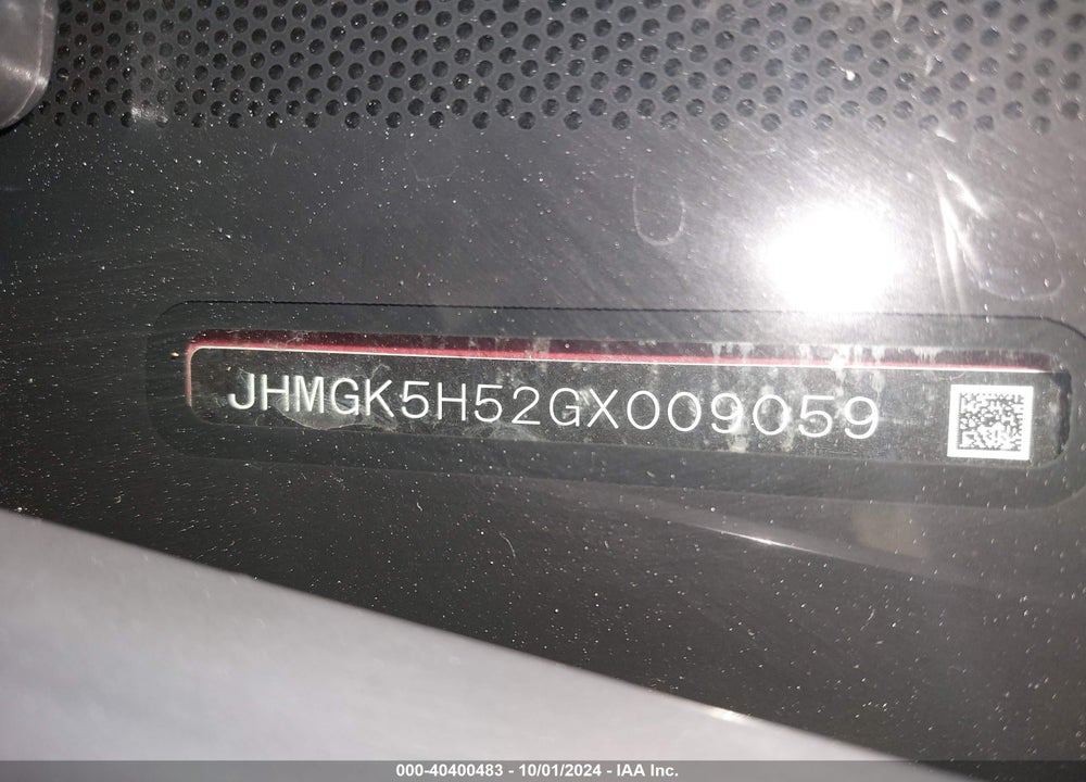 2016 HONDA FIT LX VIN: JHMGK5H52GX009059