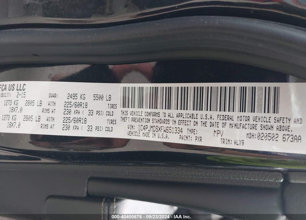 2015 JEEP CHEROKEE LIMITED VIN: 1C4PJMDSXFW651334