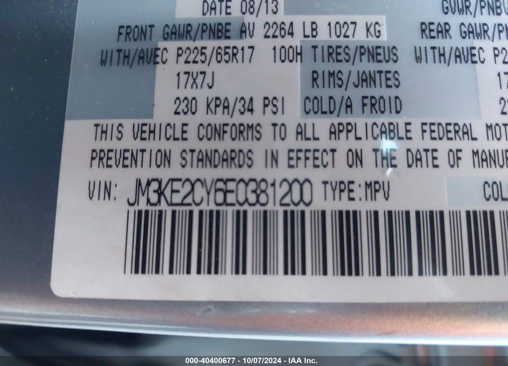 2014 MAZDA CX-5 TOURING VIN: JM3KE2CY6E0381200