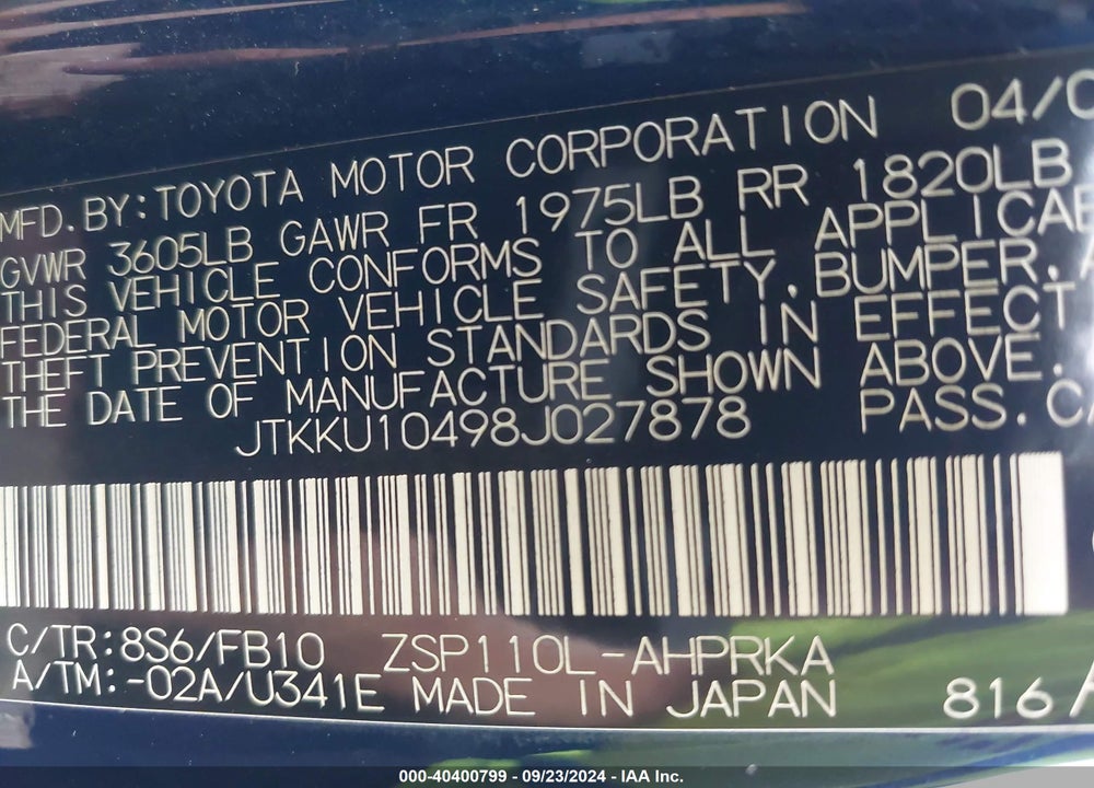 2008 SCION XD VIN: JTKKU10498J027878