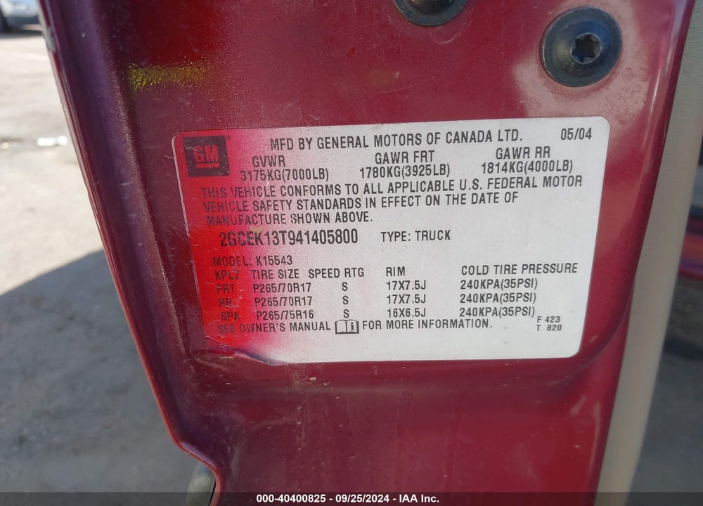 2004 CHEVROLET SILVERADO 1500 Z71 VIN: 2GCEK13T941405800