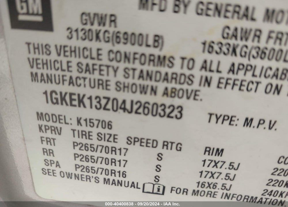 2004 GMC YUKON SLT VIN: 1GKEK13Z04J260323