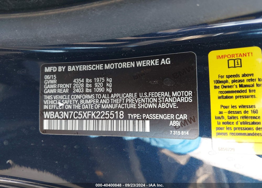 2015 BMW 428I VIN: WBA3N7C5XFK225518