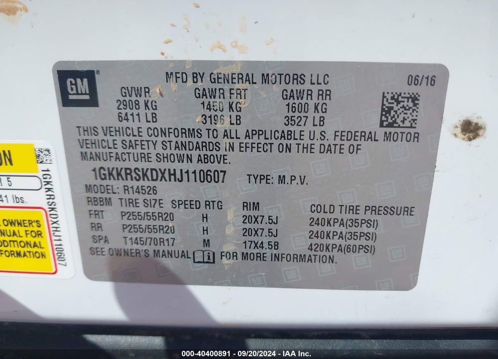 2017 GMC ACADIA LIMITED VIN: 1GKKRSKDXHJ110607