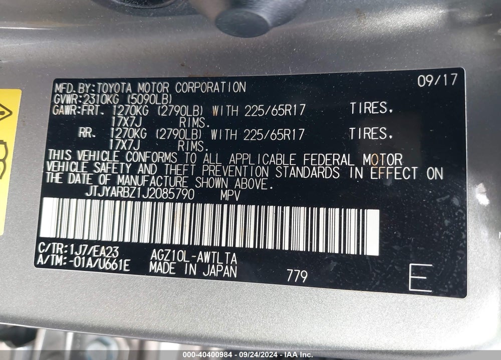 2018 LEXUS NX 300 VIN: JTJYARBZ1J2085790