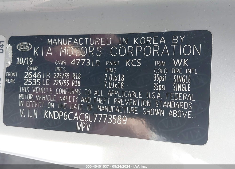 2020 KIA SPORTAGE S VIN: KNDP6CAC8L7773589