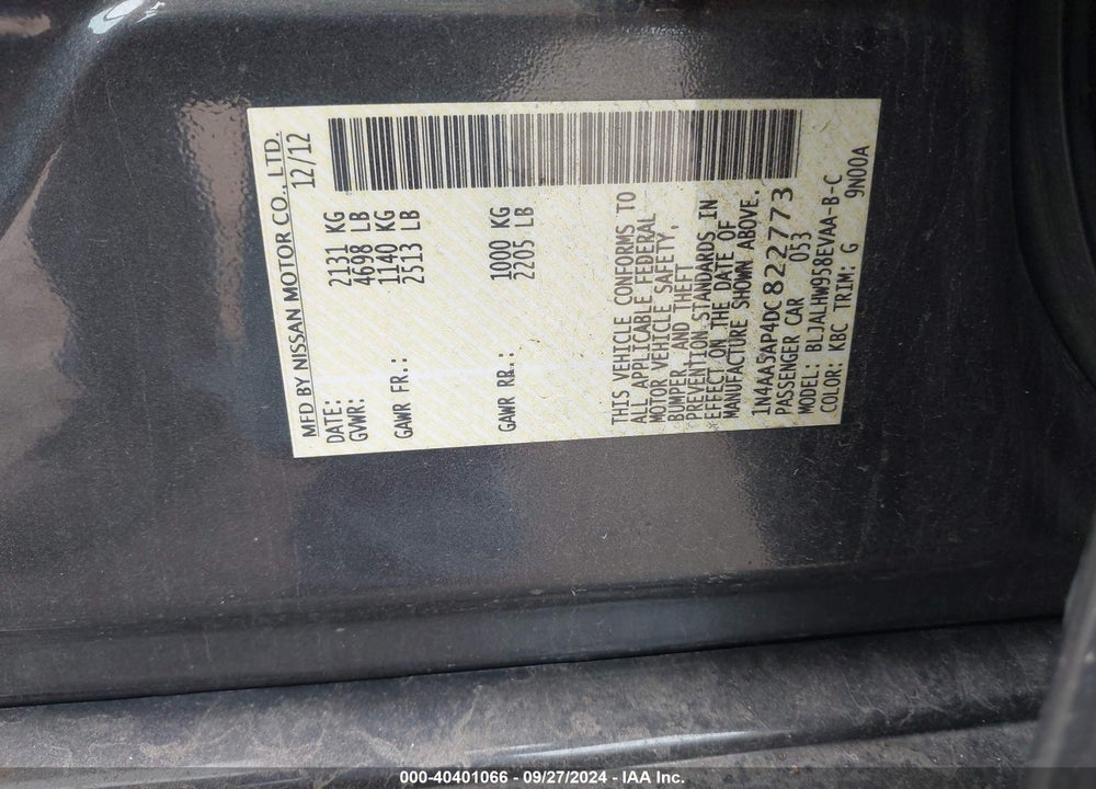 2013 NISSAN MAXIMA 3.5 SV VIN: 1N4AA5AP4DC822773