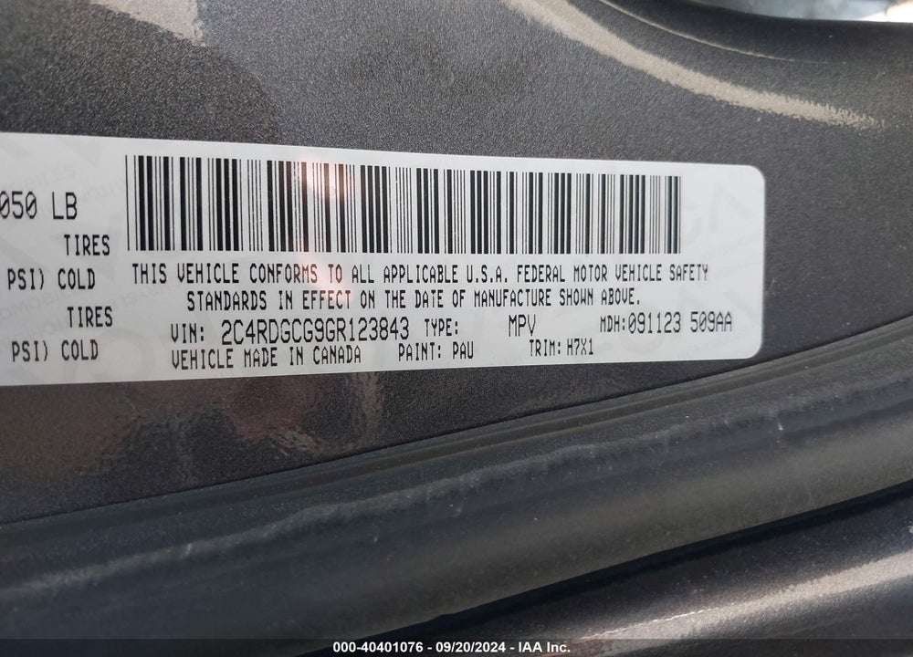 2016 DODGE GRAND CARAVAN SXT VIN: 2C4RDGCG9GR123843