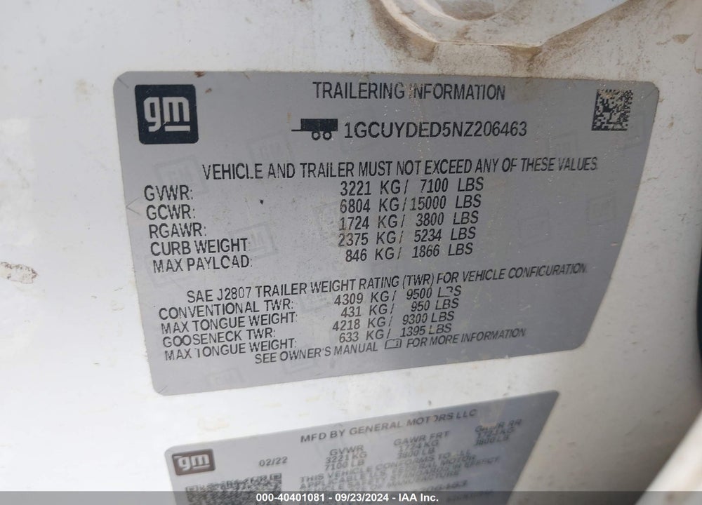 2022 CHEVROLET SILVERADO 1500 LTD 4WD SHORT BED LT VIN: 1GCUYDED5NZ206463