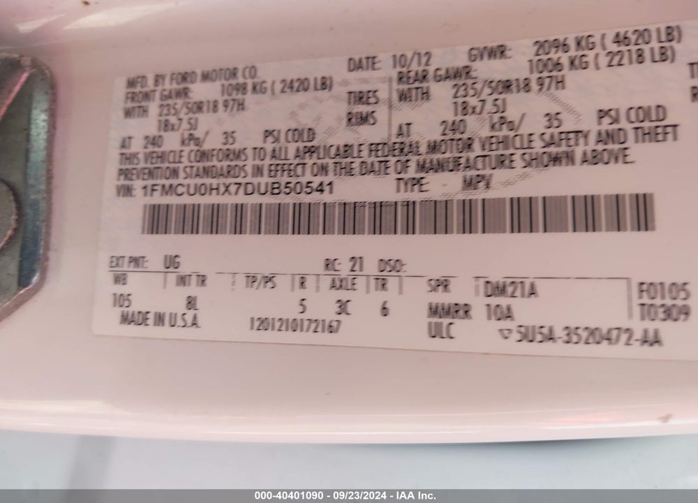 2013 FORD ESCAPE SEL VIN: 1FMCU0HX7DUB50541