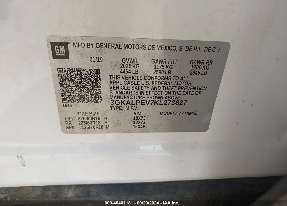 2019 GMC TERRAIN SLT VIN: 3GKALPEV7KL273827