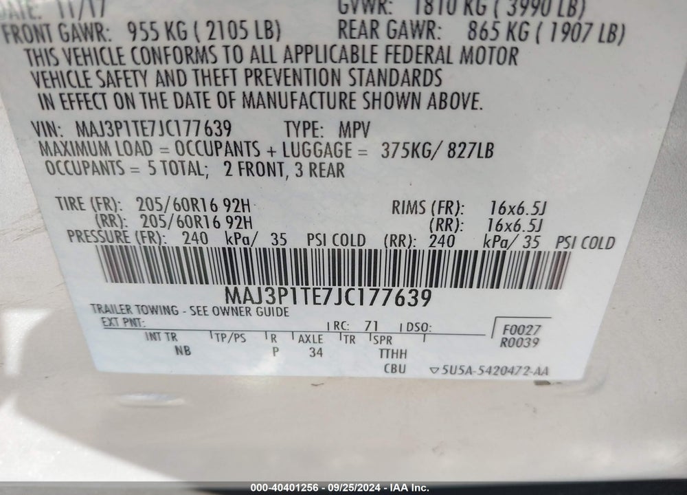 2018 FORD ECOSPORT SE VIN: MAJ3P1TE7JC177639